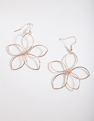 Rose Gold Wire Open Flower Drop Earrings