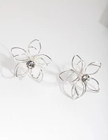 Silver Dainty Diamante Flower Earrings