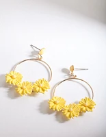 Yellow Daisy Hoop Drop Earrings