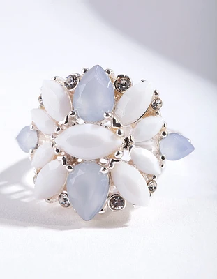 Silver White Stone Flower Ring