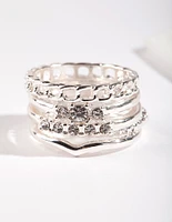 Silver Diamante & Chain 5 Stack Ring