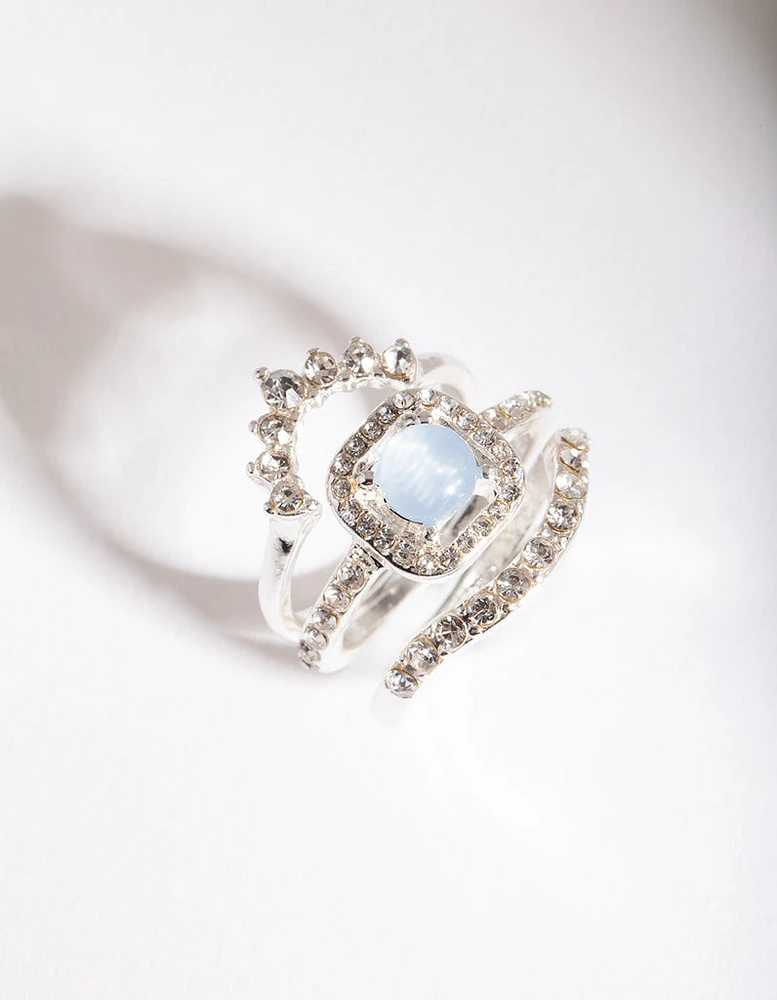 Silver Blue Stone Engagement Ring Stack