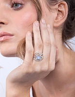 Silver Blue Stone Engagement Ring Stack