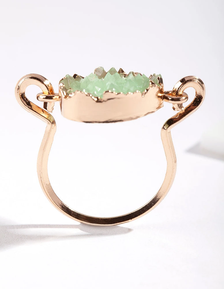 Gold Jade Druzy Ring