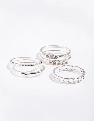 Silver Diamante & Chain 5 Stack Ring