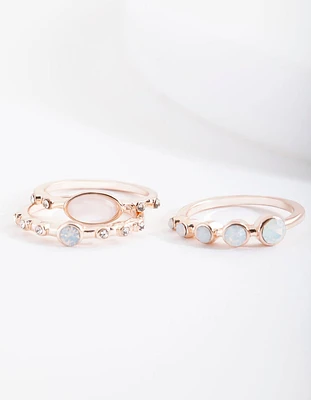 Rose Gold Reflective Stone Ring Stack