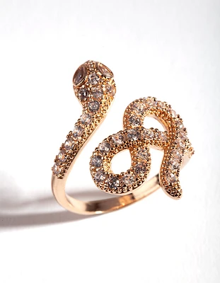 Gold Knotted Diamante Snake Ring