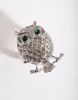 Rhodium Bling Owl Ring