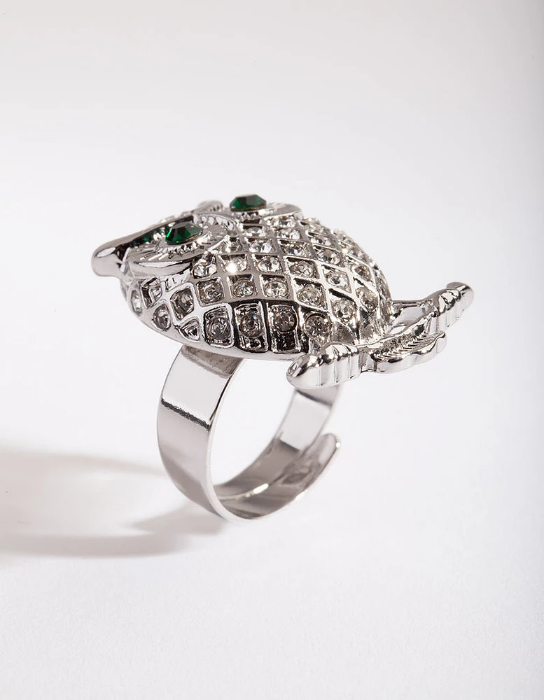 Rhodium Bling Owl Ring