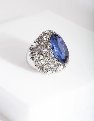 Silver Large Mix Diamante Ring