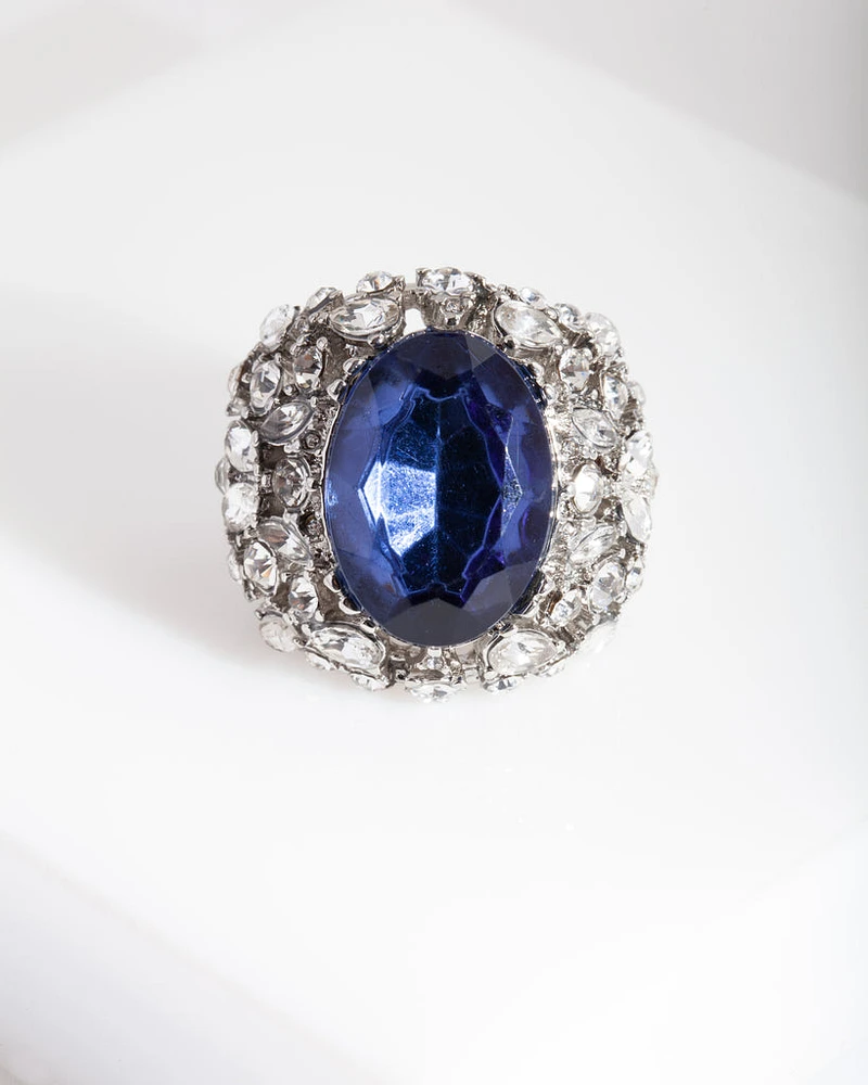 Silver Large Mix Diamante Ring