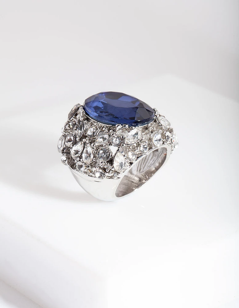 Silver Large Mix Diamante Ring
