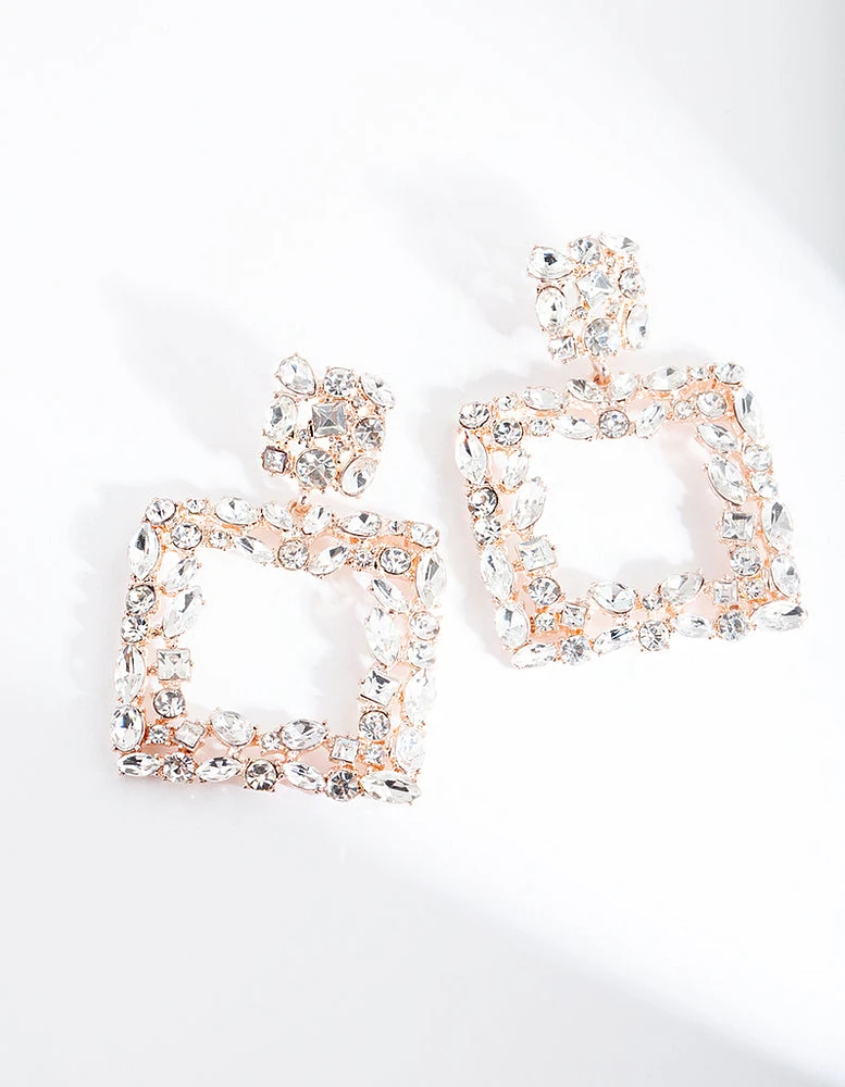 Rose Gold Square Stone Earrings