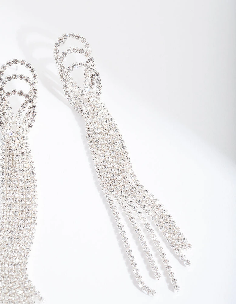 Silver Triple Loop Diamante Earrings