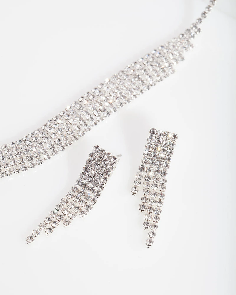 Silver Diamante Jewellery Set