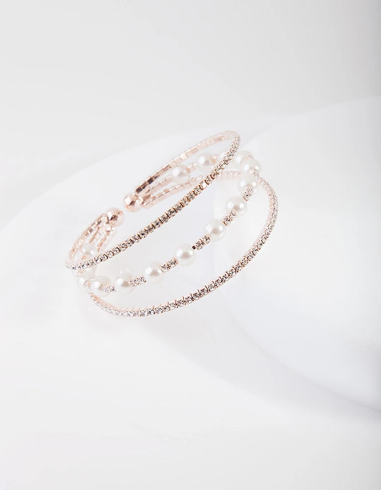 Rose Gold Pearl Diamante Cup Chain Cuff