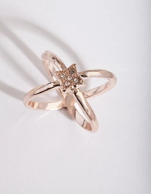 Rose Gold Diamante Crossover Ring