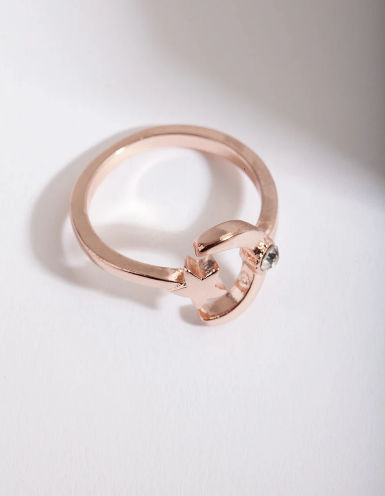 Rose Gold Open Moon Star Ring