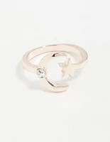 Rose Gold Open Moon Star Ring