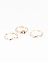 Rose Gold Diamante 3 Band Ring Stack