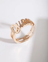 Gold "Queen" Script Ring