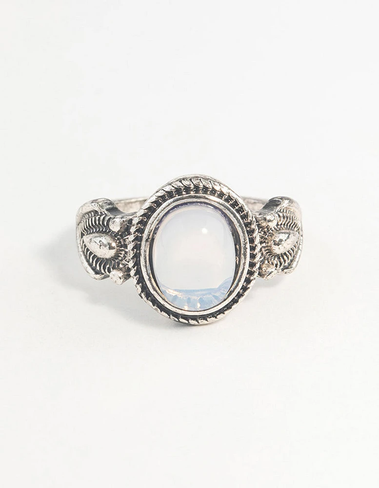 Antique Silver Oval Moonstone Ring