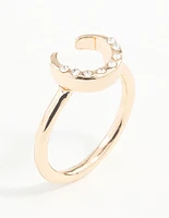 Gold Horseshoe Diamante Ring