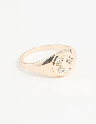 Gold Celestial Diamante Moon Ring