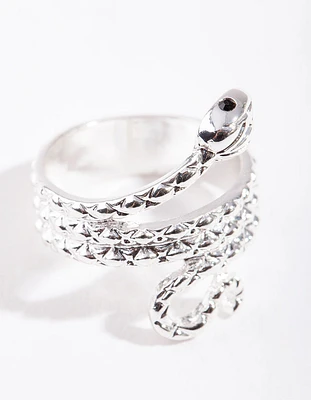 Silver Etched Snake Ring