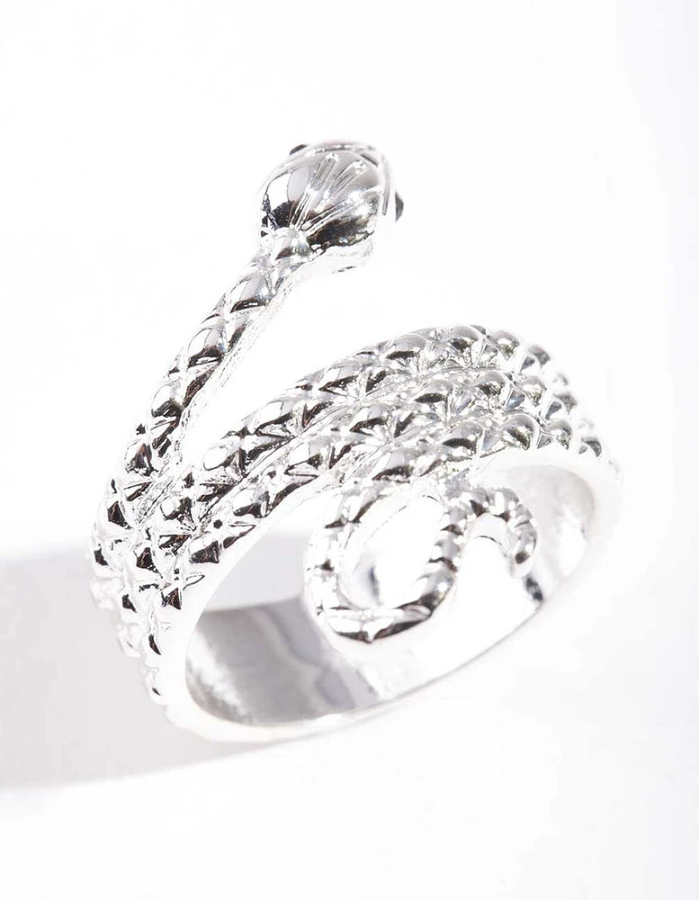 Silver Etched Snake Ring