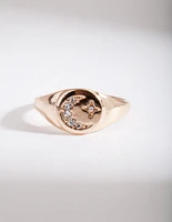 Gold Celestial Diamante Moon Ring