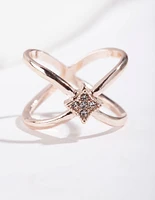 Rose Gold Diamante Crossover Ring