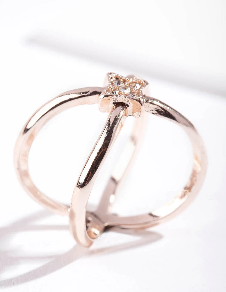 Rose Gold Diamante Crossover Ring