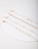 Rose Gold Floral Anklet Bracelet 4-Pack