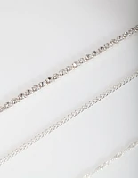 Silver Diamante Twist Anklet Bracelet 4-Pack