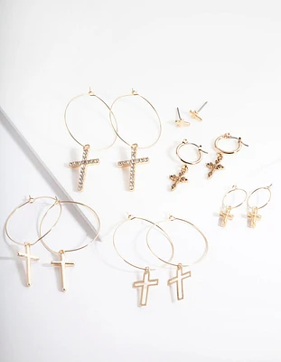 Gold Cross Hoop Earring Pack