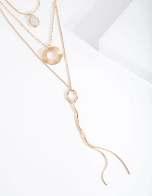 Gold Semi-Precious Multi Layer Necklace