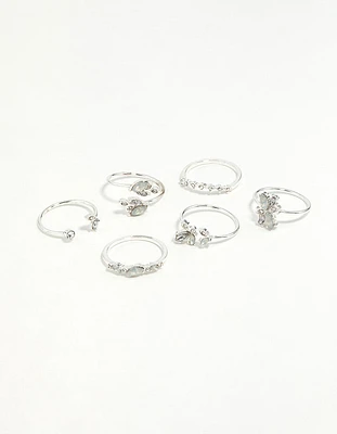 Silver Gem Diamante Ring Pack