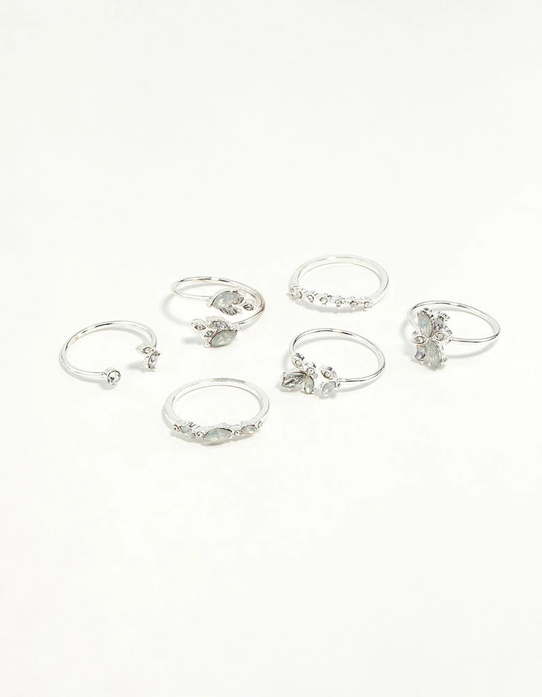 Silver Gem Diamante Ring Pack