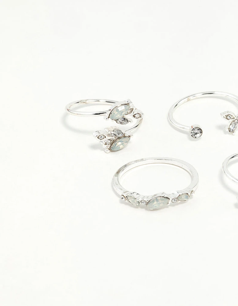 Silver Gem Diamante Ring Pack