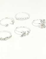 Silver Gem Diamante Ring Pack