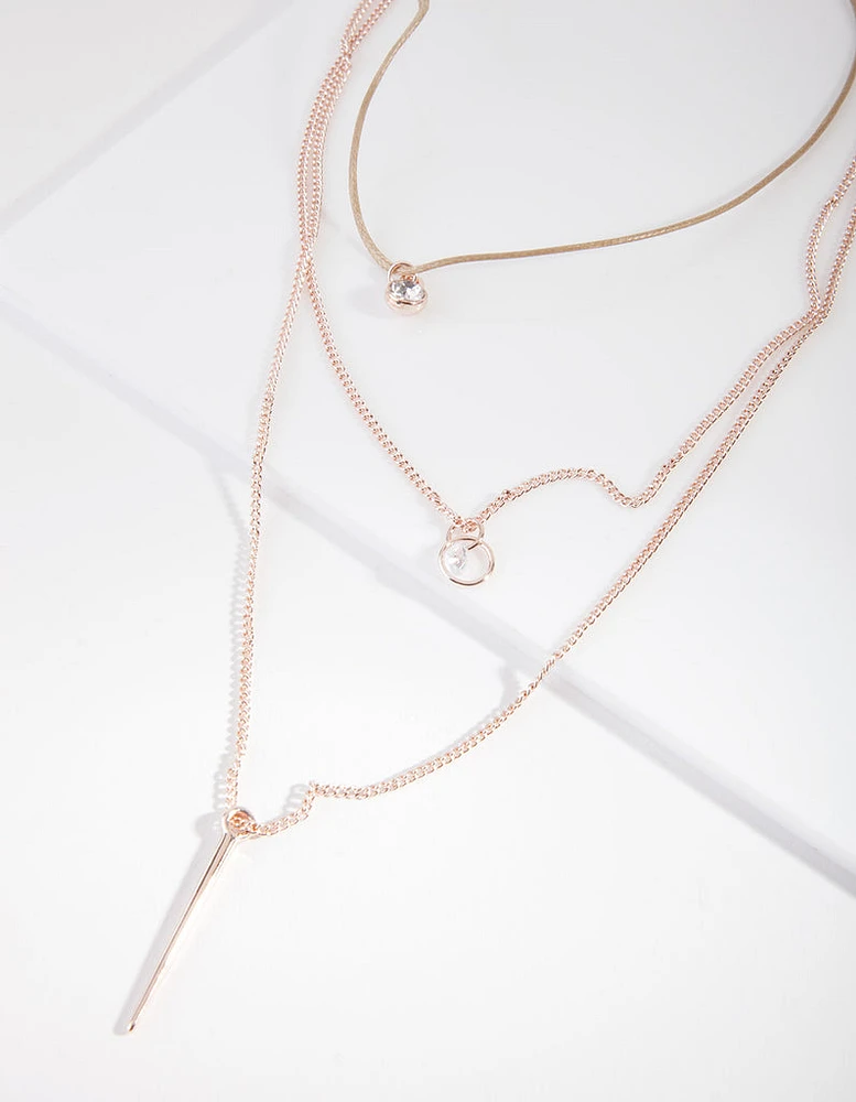 Rose Gold Diamante & Stick Layer Choker