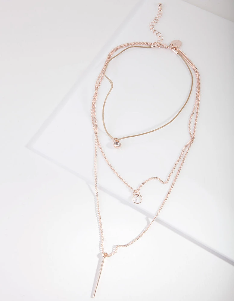 Rose Gold Diamante & Stick Layer Choker