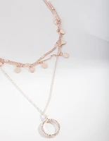 Rose Gold Disc & Circle Charm Layered Choker Necklace