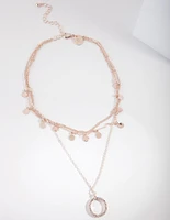 Rose Gold Disc & Circle Charm Layered Choker Necklace