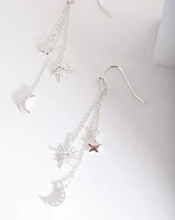 Silver Cubic Zirconia Celestial Chain Earrings