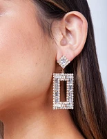 Small Square Diamante Drop Earrings