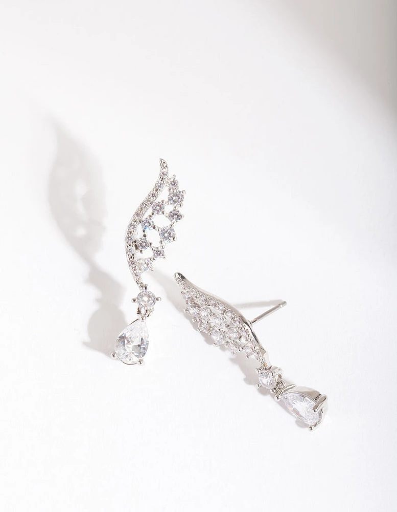 Rhodium Cubic Zirconia Wing Crawler Earrings