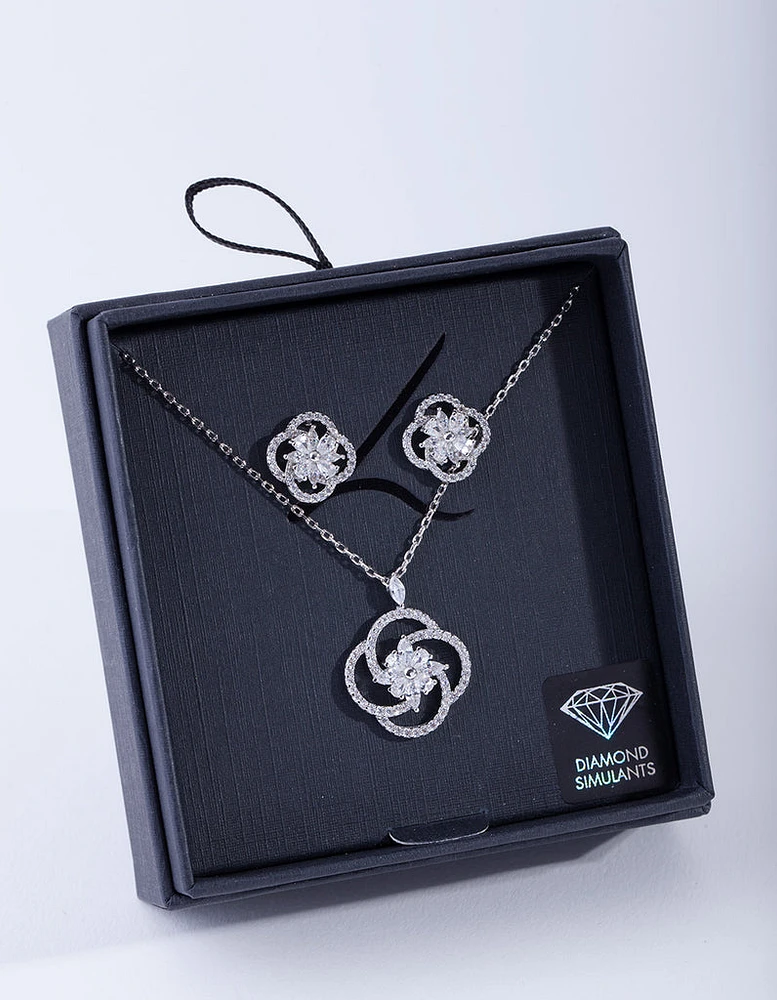 Diamond Simulant Twist Flower Jewellery Set