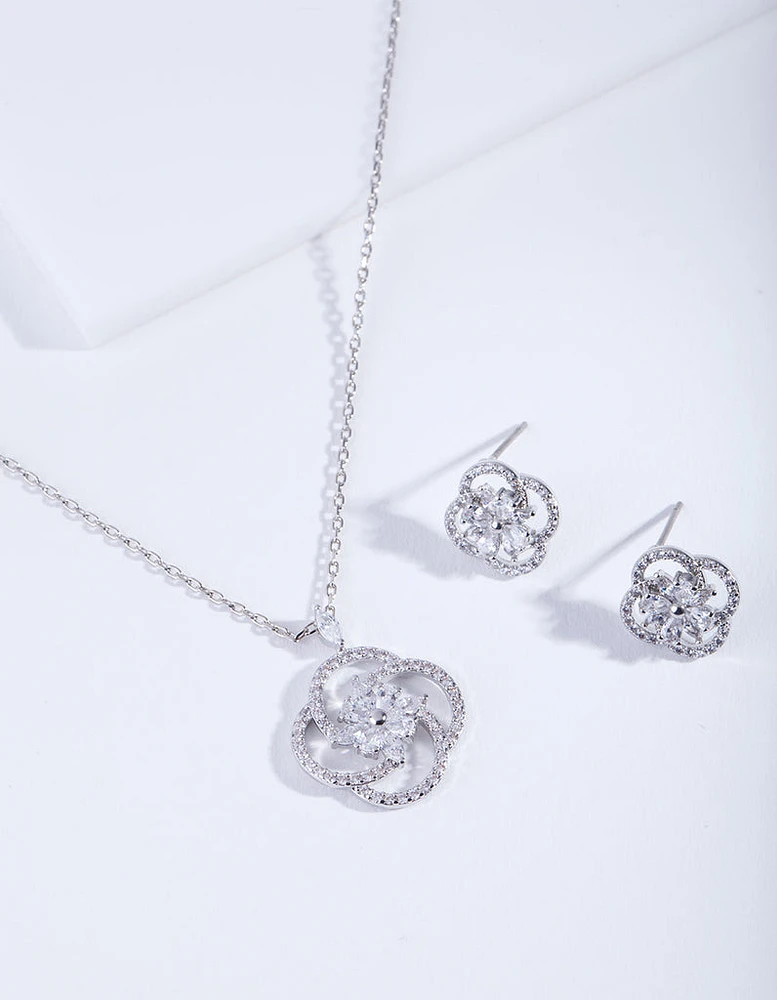 Diamond Simulant Twist Flower Jewellery Set